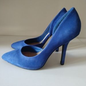 BCBG Electric Cobalt Blue Suede Half D’Orsay Heels